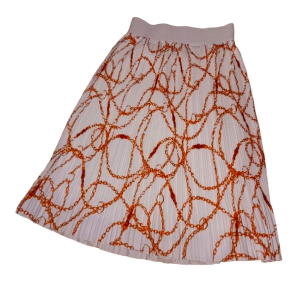 Metro Wear soft W brown Design Pleated Skirt White Size XL NWT